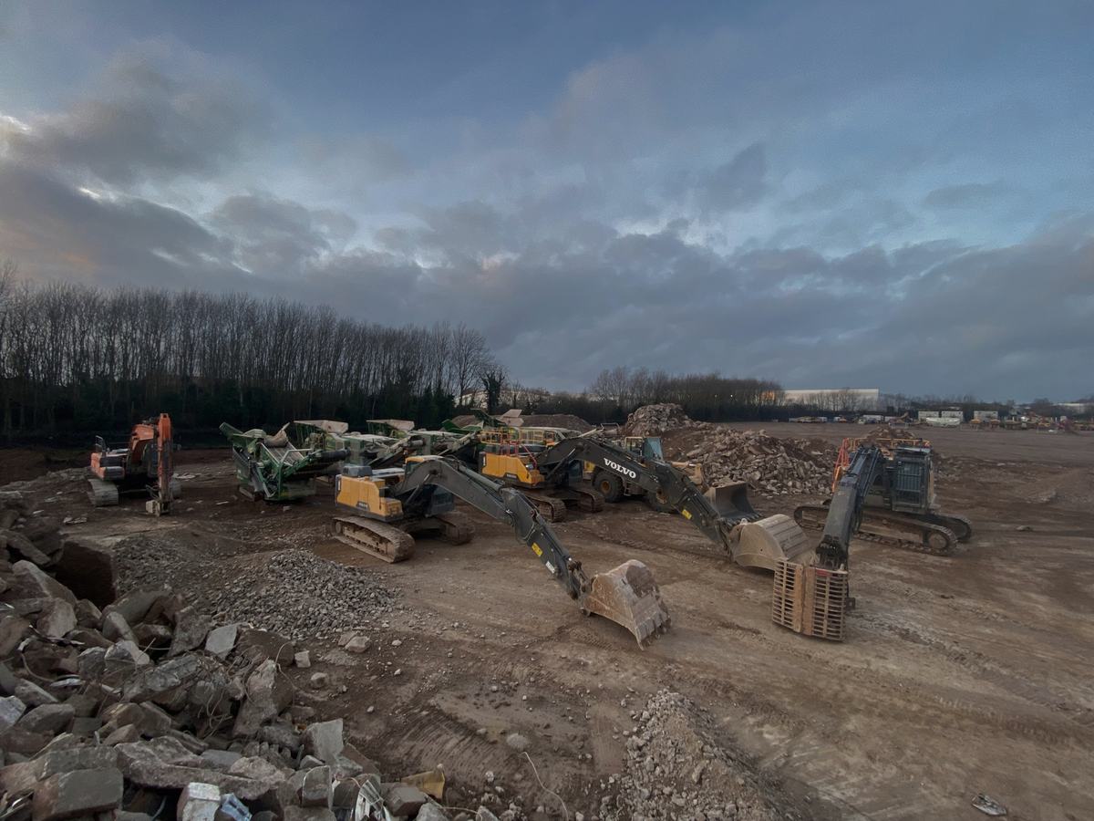 Excavators and crushing plant spread across the Goliath Warehouse site
