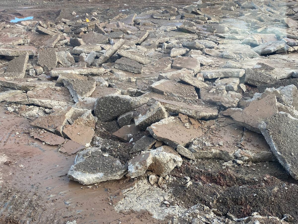 Broken-out ground and demolition arisings on a brownfield site